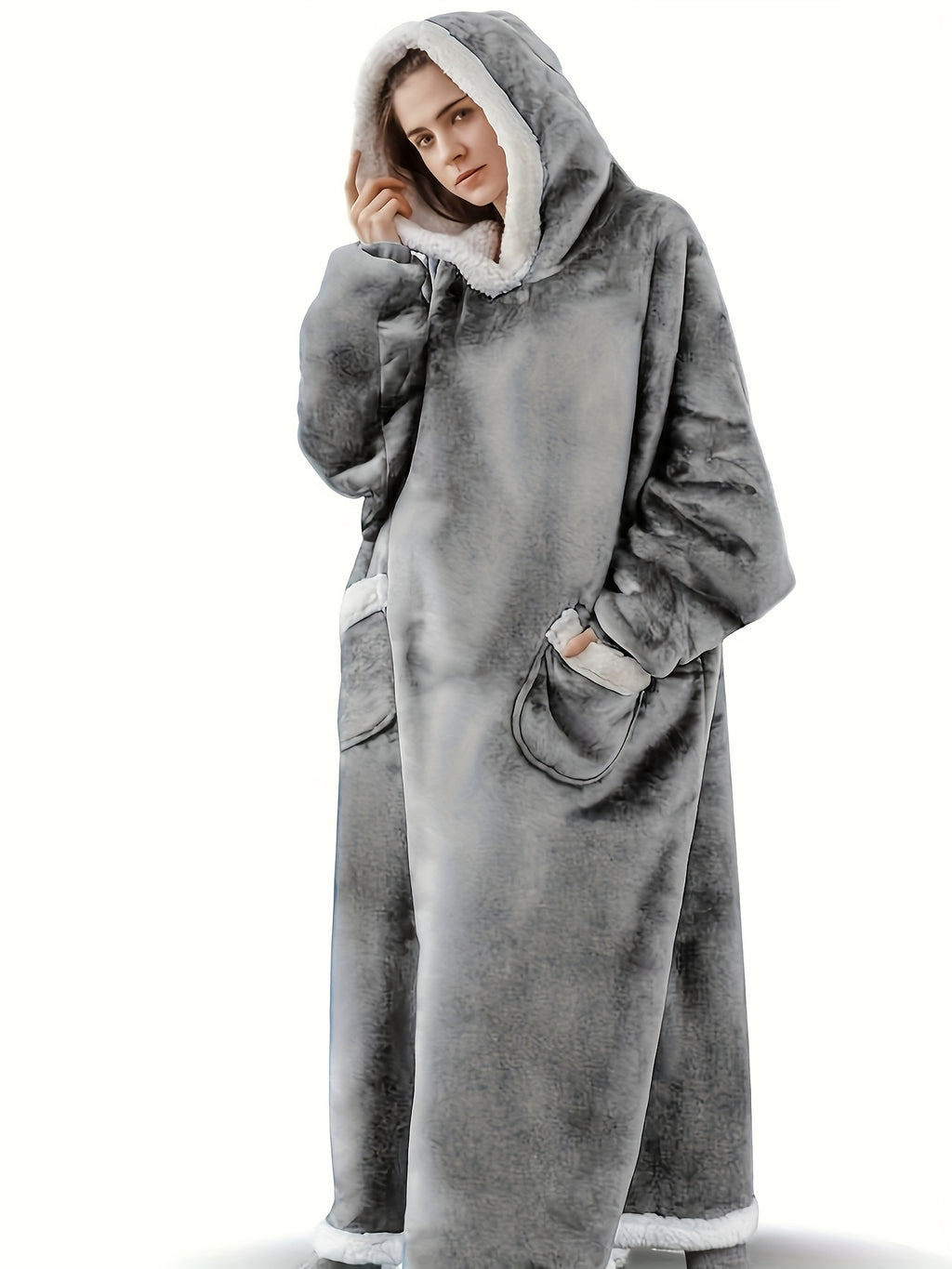 Wearable Blanket Hoodie Oversized Flannel with Pockets Super Soft Warm Cozy Sweatshirt Blanket for Women Men Adult Winter Extra Long Multiple Colors