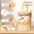16oz Borosilicate Glass Dessert Cups with Bamboo Lids & Spoons – Glass Breakfast Bowls, Meal Prep Containers for Oatmeal, Yogurt & Salads (Set of 4 or 6)