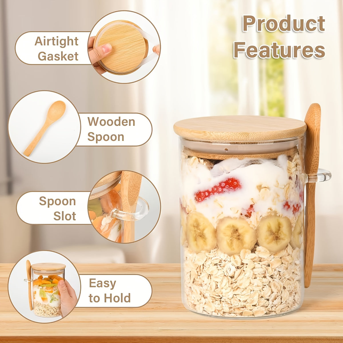 16oz Borosilicate Glass Dessert Cups with Bamboo Lids & Spoons – Glass Breakfast Bowls, Meal Prep Containers for Oatmeal, Yogurt & Salads (Set of 4 or 6)