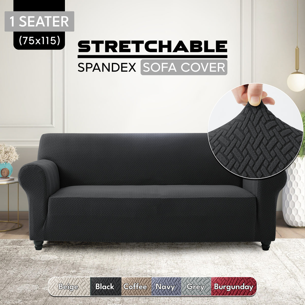 Spandex Anti-Slip Sofa Cover – Stretchable Polyester Spandex Slipcover for 1 2 3 Seater, Pet-Friendly Machine Washable Furniture Protector for Living Room