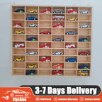 Diecast Car Display Case 1:64 - Solid Wood 60-Grid Collectible Storage Box & Display Cabinet with Hooks, Lidless Design for Home, Office & Shop