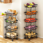 Fruit and Vegetable Basket Storage Cart with Wheels 4-Tier & 5-Tier Stackable Metal Rolling Produce Rack for Kitchen Pantry Bathroom Corner