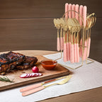 Marble Pattern Cutlery Set 24 Piece Polished Flatware Dinner Forks Soup Spoons Teaspoons for Home Restaurant Hotel Outdoor Dining Black Pink White Green