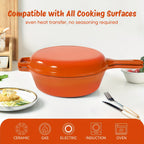 2-in-1 Enameled Cast Iron Dutch Oven Set – 3QT Pot + 1.5QT Skillet Lid, 3 Colors, Indoor Outdoor Frying Baking Stewing Grilling