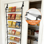 Over The Door Pantry Organizer 6 or 8-Tier, Metal Hanging Storage Shelf with Adjustable Baskets, Spice Rack for Kitchen, Pantry, Laundry & Bathroom, Door Mounted Utility Rack, Black or White