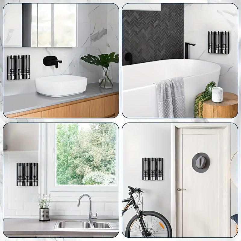 Wall-Mounted Soap Dispenser, 13.53oz Large Capacity Manual Press – No-Drill Adhesive Mount, for Shampoo, Shower Gel & Liquid Cosmetics, Black / White / Gold