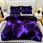 3-Piece Purple Lightning Line Duvet Cover Set HD Print 1 Duvet Cover + 2 Pillowcases No Insert Polychrome Aesthetic Bedroom Twin Full Queen King Bedding