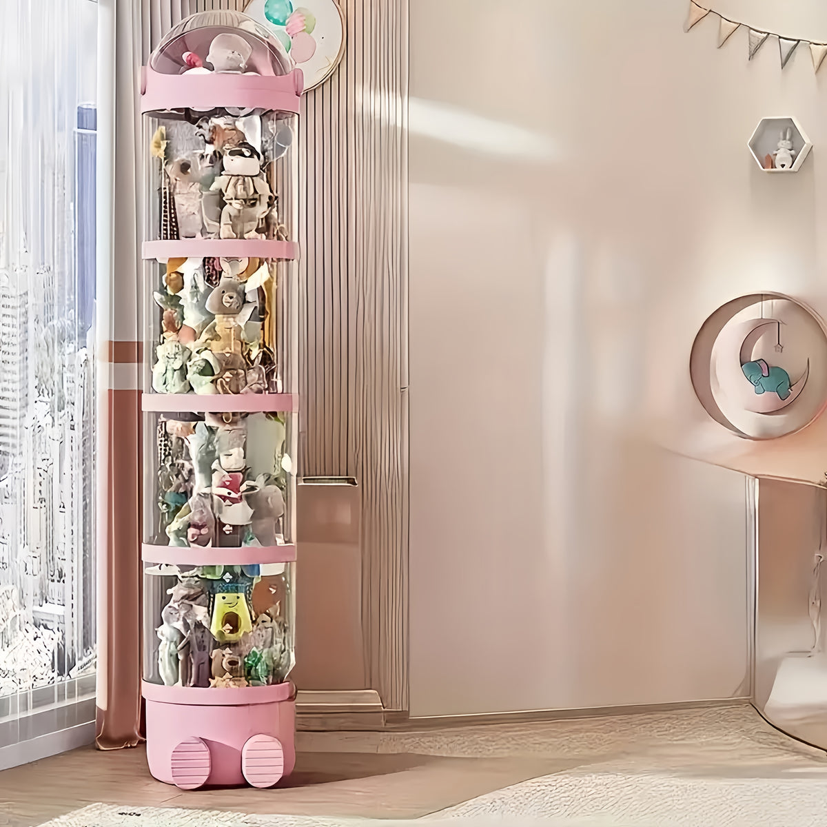 Stuffed Animal Storage Tube 4-Layer Transparent with Handle, 63.8" Vertical Display Tower for Plush Toys, Dolls & Collectibles – Dustproof Sealed Organizer for Bedroom, Living Room & Dollhouse Decor