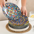 Bohemian Ceramic Salad Plates Set of 6 – 8.5 Inch Colorful Dessert Plate Set, Microwave Oven & Dishwasher Safe, Boho Style Kitchen Dishes