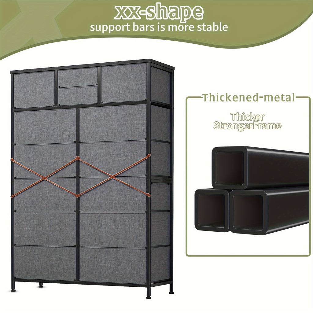 Tall Fabric Dresser with Wood Top & Metal Frame – Large Bedroom Dresser Storage Drawer Unit 37"W x 52"H for Closet Living Room Entryway