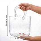 Glass Purse Vase Glow in the Dark with Bubble Handle Clear Bag Shape Flower Vase 7.7x3.9x10.4in Unique Centerpiece for Wedding Table Christmas Home Decor