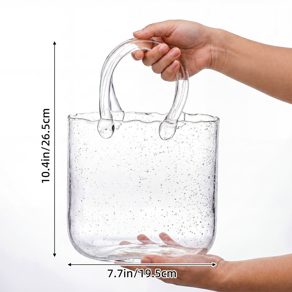 Glass Purse Vase Glow in the Dark with Bubble Handle Clear Bag Shape Flower Vase 7.7x3.9x10.4in Unique Centerpiece for Wedding Table Christmas Home Decor
