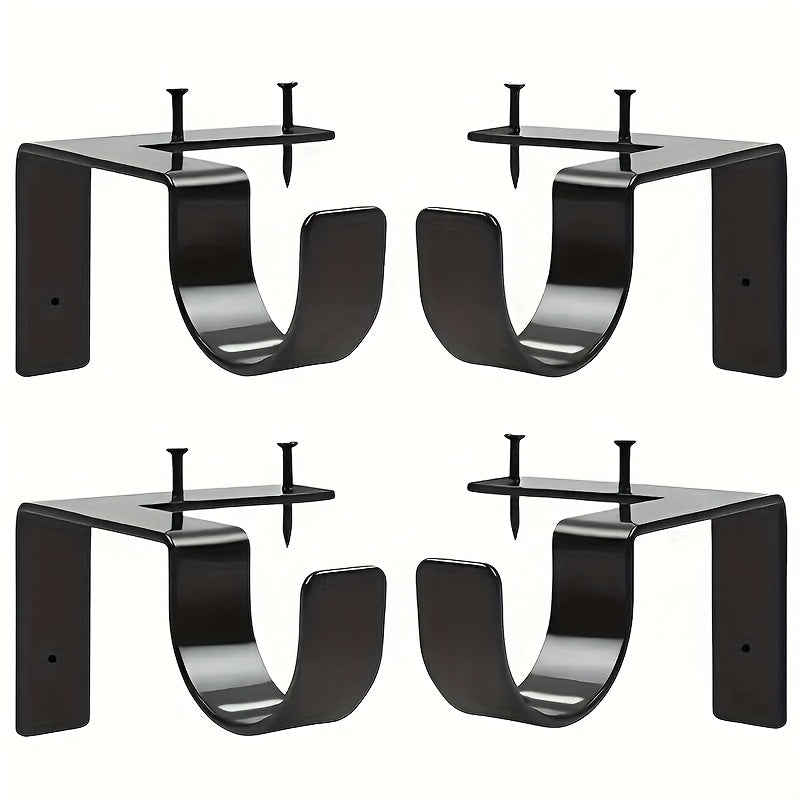 No-Drill Black Curtain Rod Brackets – Heavy Duty Screwless Steel Holders, Adjustable, Holds 20 lbs | Set of 4, 8, or 12 | Nuvia Haven