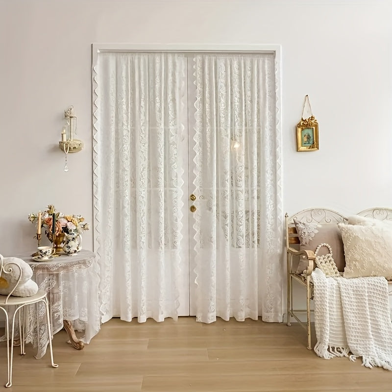 French Vintage Lace Sheer Curtain – Semi-Transparent Floral Phoenix Tail Design, No-Drill Thick Polyester Panel for Bedroom Living Room & Partitioned Spaces, 4 Sizes 3 Colors