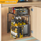 2-Tier Pull Out Cabinet Drawer Organizer No Drill - Slide Out Kitchen Pantry Shelf, Space-Saving Roll Out Storage for Spices Canned Goods Kitchenware, Black White