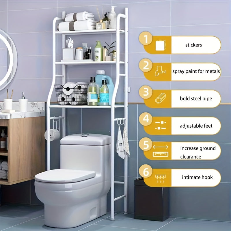 Over Toilet Storage Rack 3 Tier Metal Bathroom Organizer No Drill Space Saving Vertical Shelf Above Toilet Minimalist Design White or Black Small Bathroom Storage Solution