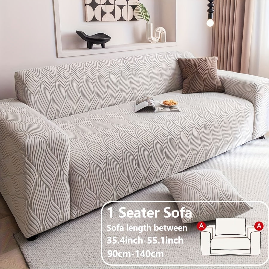 Jacquard Elastic Sofa Cover – Modern Artistic Slip-Resistant Couch Slipcover | All-Season Polar Fleece Furniture Protector for Living Room, Office & Bedroom | Includes Free Pillow Cover | 1-4 Seater