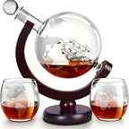 Whiskey Decanter Set with Glasses and Wooden Stand Globe Decanter Ball or Sailboat Design Gift for Whiskey Lovers Birthdays Weddings Anniversaries