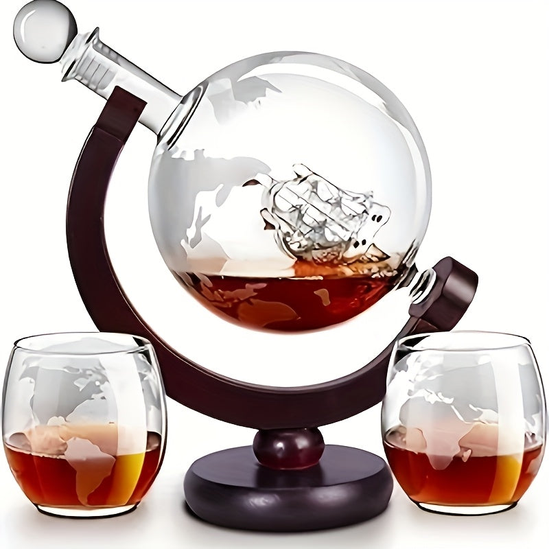 Whiskey Decanter Set with Glasses and Wooden Stand Globe Decanter Ball or Sailboat Design Gift for Whiskey Lovers Birthdays Weddings Anniversaries