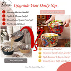 Giant Bohemian Hand-Painted Ceramic Bowl with Handles 101oz – Extra Large Microwave Oven Dishwasher Safe Serving Bowl for Soup, Salad & Family Dining – 2 or 4 Piece Set