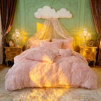 Velvet Duvet Cover Set Queen King Twin - Faux Down Flannel Bedding with Pillowcases & Bonus Heart Pillow, Zipper Closure Plush Thermal All-Season, 8 Colors 3/4-Piece