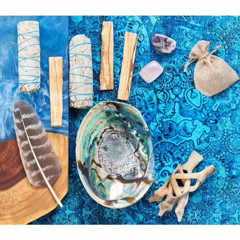White Sage Smudge Kit with Palo Santo Sticks Abalone Shell Smudging Feather Crystal Stones Spiritual Cleansing Home Decor Gift Set