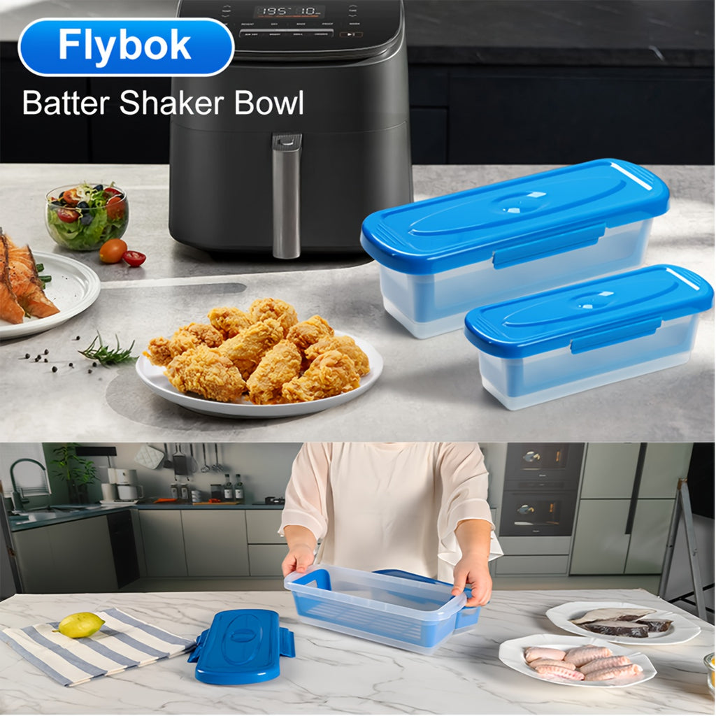 Batter Shaker Bowl with Lid 2-Piece Set for Breading and Seasoning - Flour Coating Bowl for Fried Chicken, Fish, Onion Rings & Crispy Fried Foods