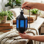 Moroccan Hanging Candle Lantern with Chain – Vintage Boho Style Iron & Glass Tealight Holder for Home, Patio, Garden, Wedding & Ramadan Decor (23.5" Overall)
