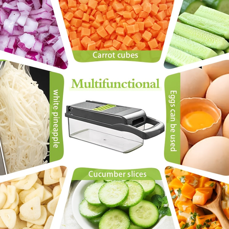 22-in-1 Vegetable Chopper & Mandoline Slicer with Container – 8 Interchangeable Blades, Onion Chopper, Food Dicer, Egg Separator & Finger Guard – All-in-One Kitchen Gadget for Veggie & Fruit Prep