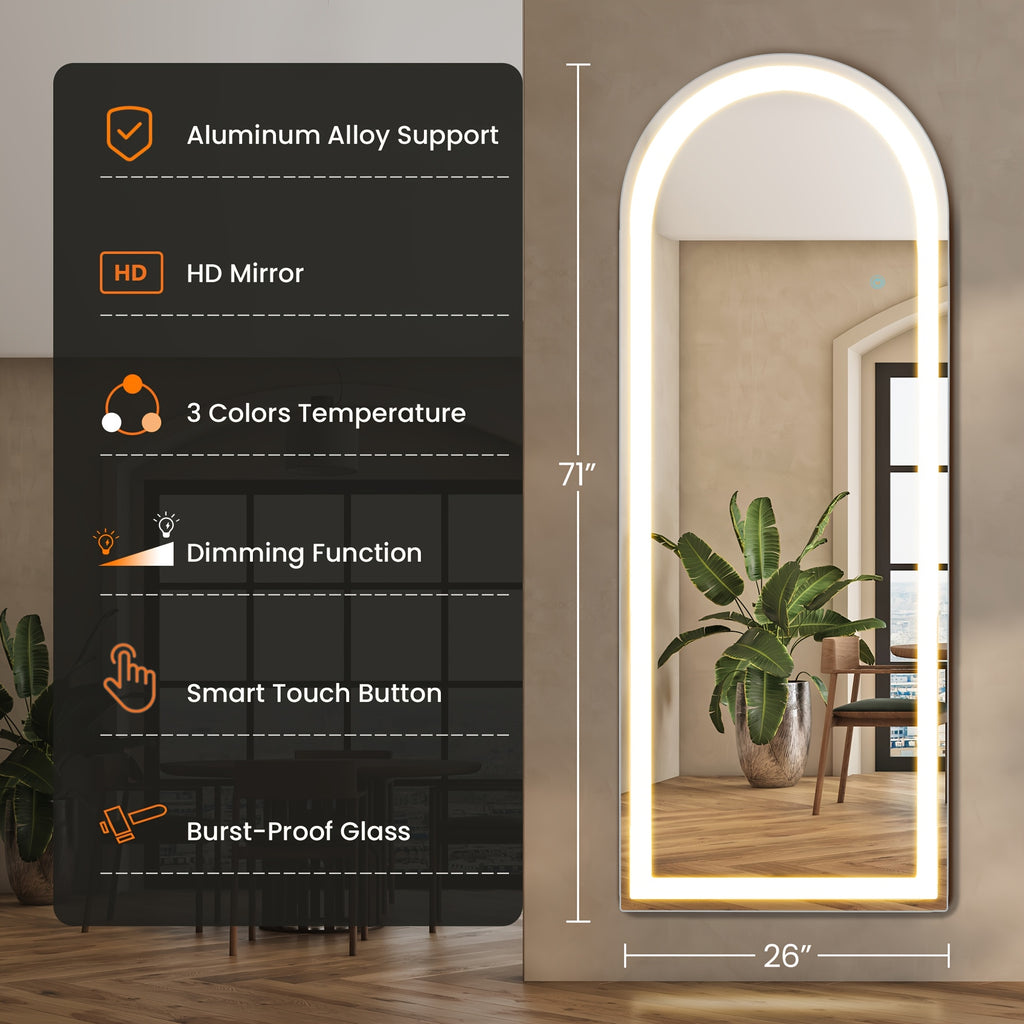 Smart LED Touch Sensor Full-Length Mirror with Adjustable Brightness – Wall-Mount & Freestanding Slim Modern Frame for Vanity, Bedroom & Dressing Room Lighting