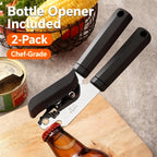 3-in-1 Stainless Steel Can Opener 2-Pack – Ergonomic Handle, Smooth Edge, Bottle Opener, Heavy-Duty Kitchen Tool for Home Cooks & Chefs