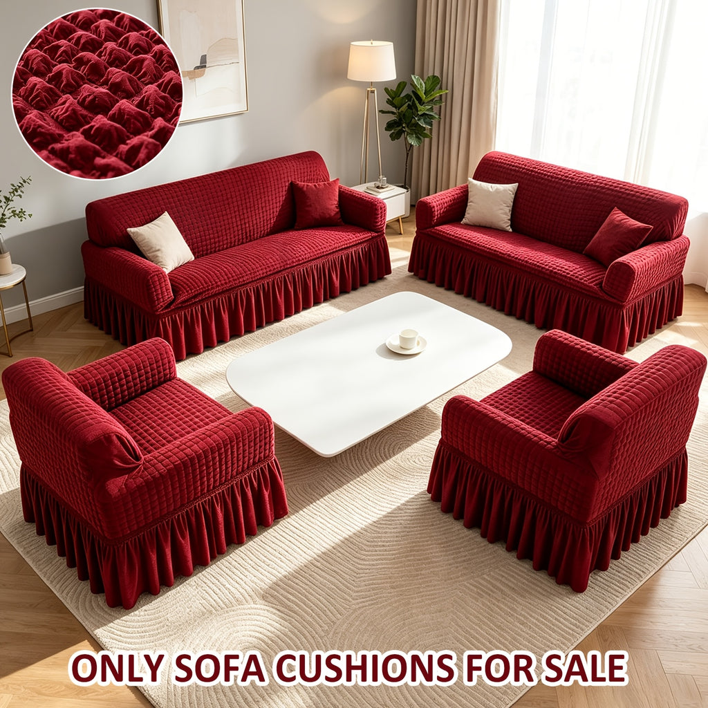 Seersucker Sofa Cover All-In-One Stretch Slipcover – Elastic Band Polyester Spandex Machine Washable Couch Protector for Armchair Loveseat 1 2 3 4 Seater Solid Color