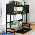 Over The Sink Dish Drying Rack with Dustproof Cover, 3-Tier Large Capacity Organizer for Dishes, Glasses, Bowls & Cutlery – Space-Saving Black Kitchen Storage Rack