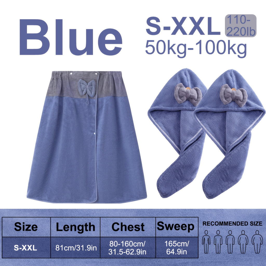 Adjustable Bath Wrap Skirt Set with Triangular Hair Drying Cap – Sizes S-XXXXL Spa Towel Wrap for Women, Home, Travel & Steam Room