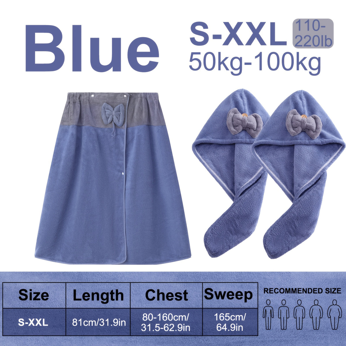 Adjustable Bath Wrap Skirt Set with Triangular Hair Drying Cap – Sizes S-XXXXL Spa Towel Wrap for Women, Home, Travel & Steam Room