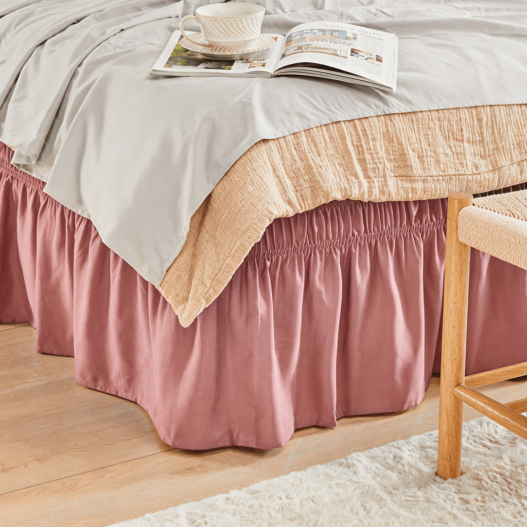 Elastic Wrap Around Bed Skirt No-Lift, 15 Inch Drop Microfiber Dust Ruffle, 30 Fade-Resistant Colors, Machine Washable, Twin Full Queen King Size