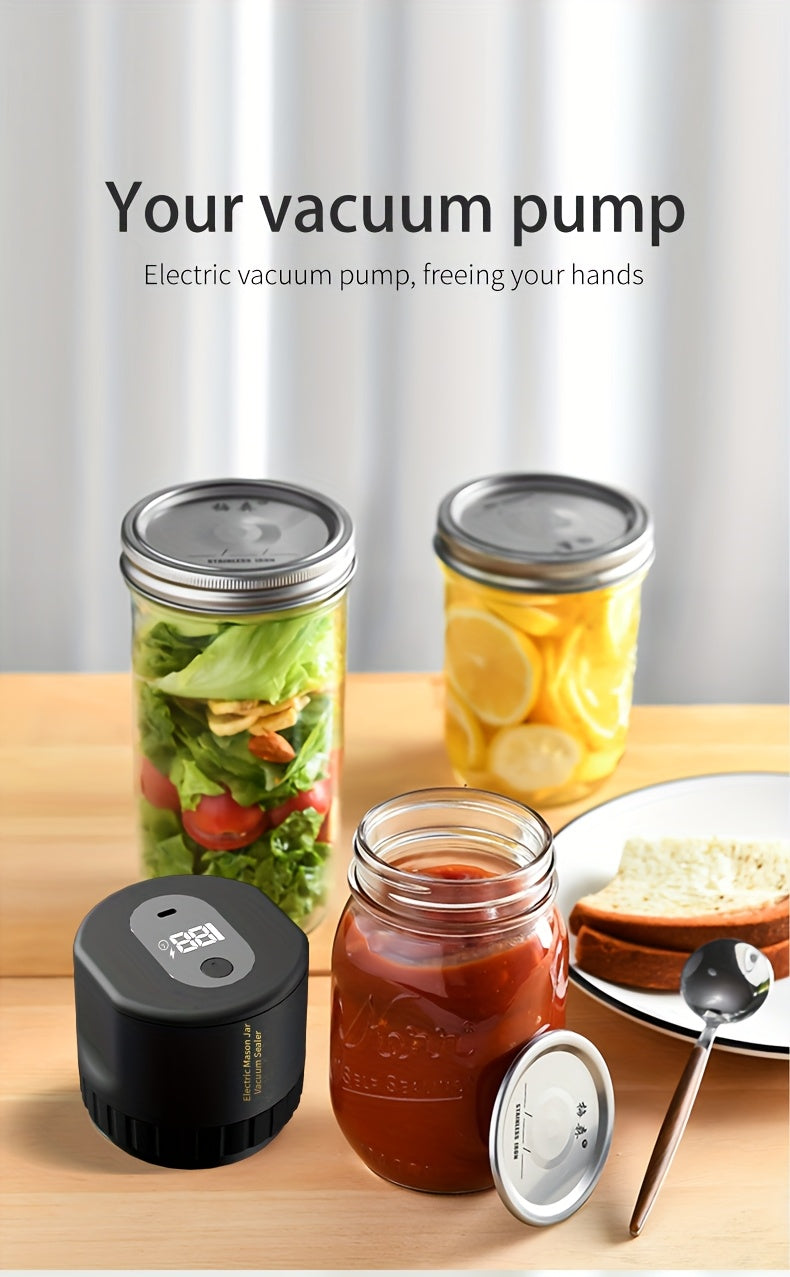 Electric Vacuum Mason Jar Sealing Kit with Lids for Wide Mouth & Regular Mouth Jars Food Preservation Vacuum Sealer
