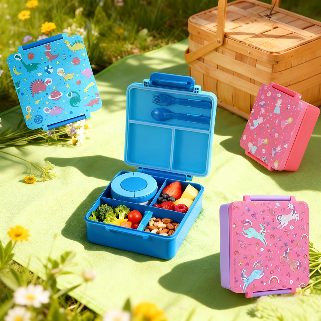 Space-Themed Bento Box with Insulated Soup Cup - Microwave Safe 3-Compartment Lunch Box, Secure Latch, for School Picnic Work, Kids & Adults | Nuvia Haven