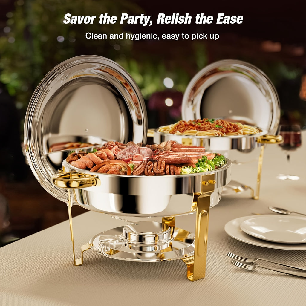 Stainless Steel Chafing Dishes for Buffet Round Food Warmer Set 5-9QT Catering Chafer with Lid for Parties Events Weddings Golden Silver 1 2 4 6 Pack