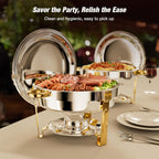 Stainless Steel Chafing Dishes for Buffet Round Food Warmer Set 5-9QT Catering Chafer with Lid for Parties Events Weddings Golden Silver 1 2 4 6 Pack