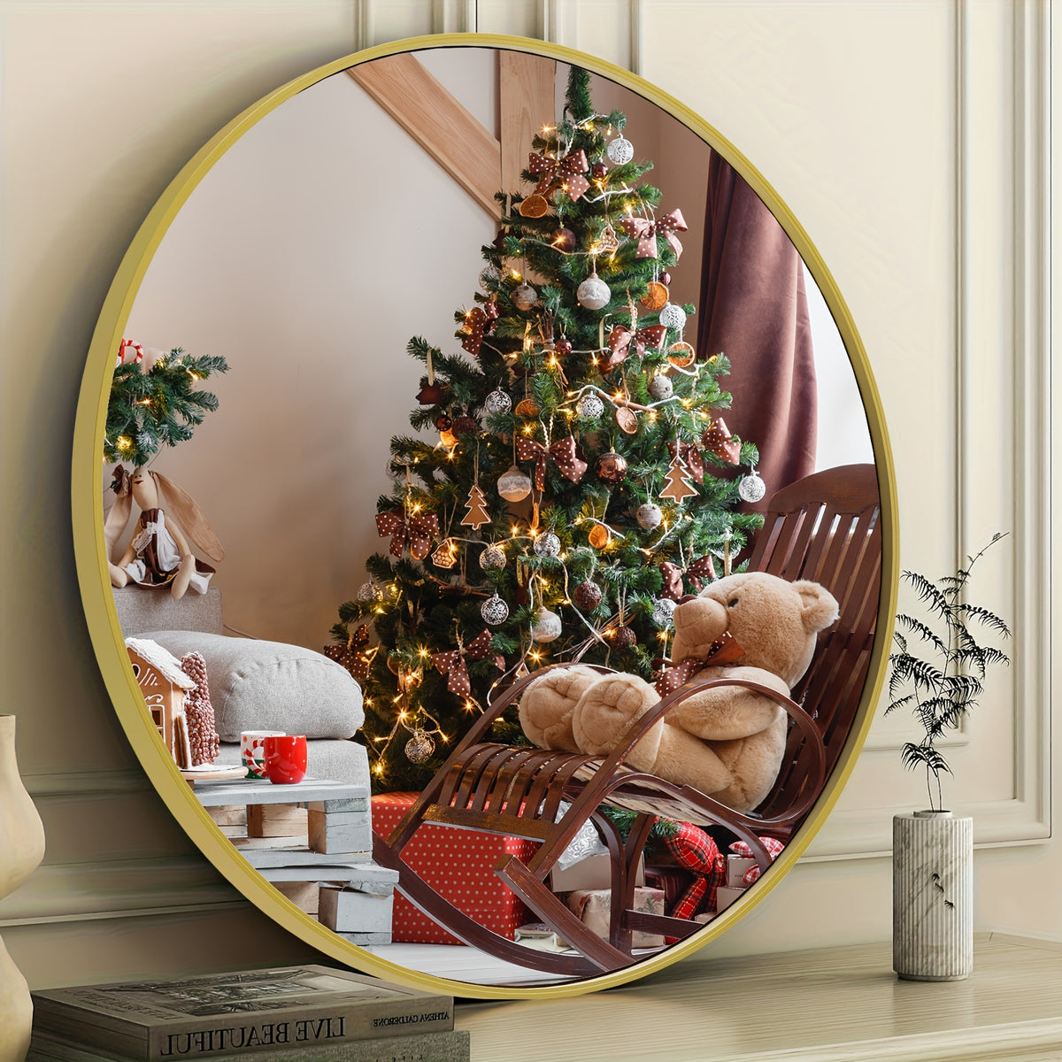 Round Metal Wall Mirror Matte Black & Gold Frame Modern Decorative Circle Mirror for Entryway Bathroom Living Room Bedroom Vanity Wall Decor Multiple Sizes