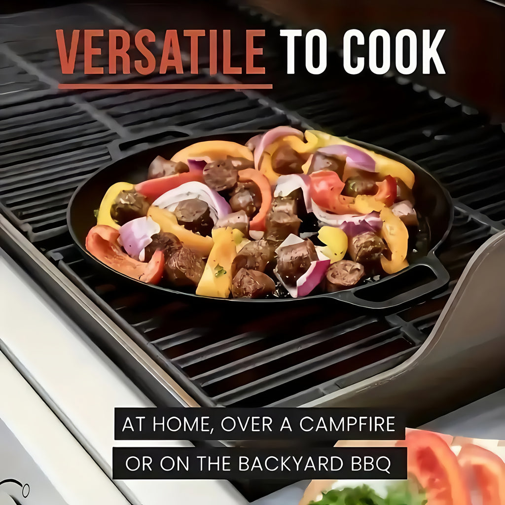 Pre-Seasoned Cast Iron Skillet 14 Inch Dual Loop Handles Nonstick Pizza Pan BBQ Pancake Griddle Oven Stovetop Grill Campfire Safe Even Heating