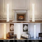 61" LED Floor Lamp with White Fabric Shade – 3 Adjustable Color Temperatures, APP & Remote Control Corner Standing Lamp for Bedroom Living Room, Valentine’s Day Birthday Gift