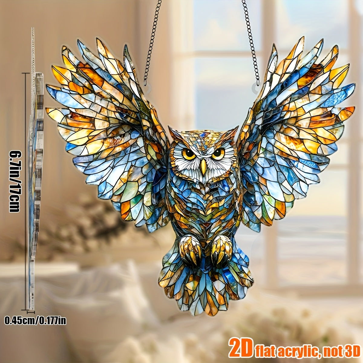 Colorful Owl Hanging Ornament – 6.7" x 8" Acrylic Animal Wall Decoration for Christmas, Home & Office, Unique Birthday & Anniversary Gift for Her, Indoor & Outdoor Holiday Decor