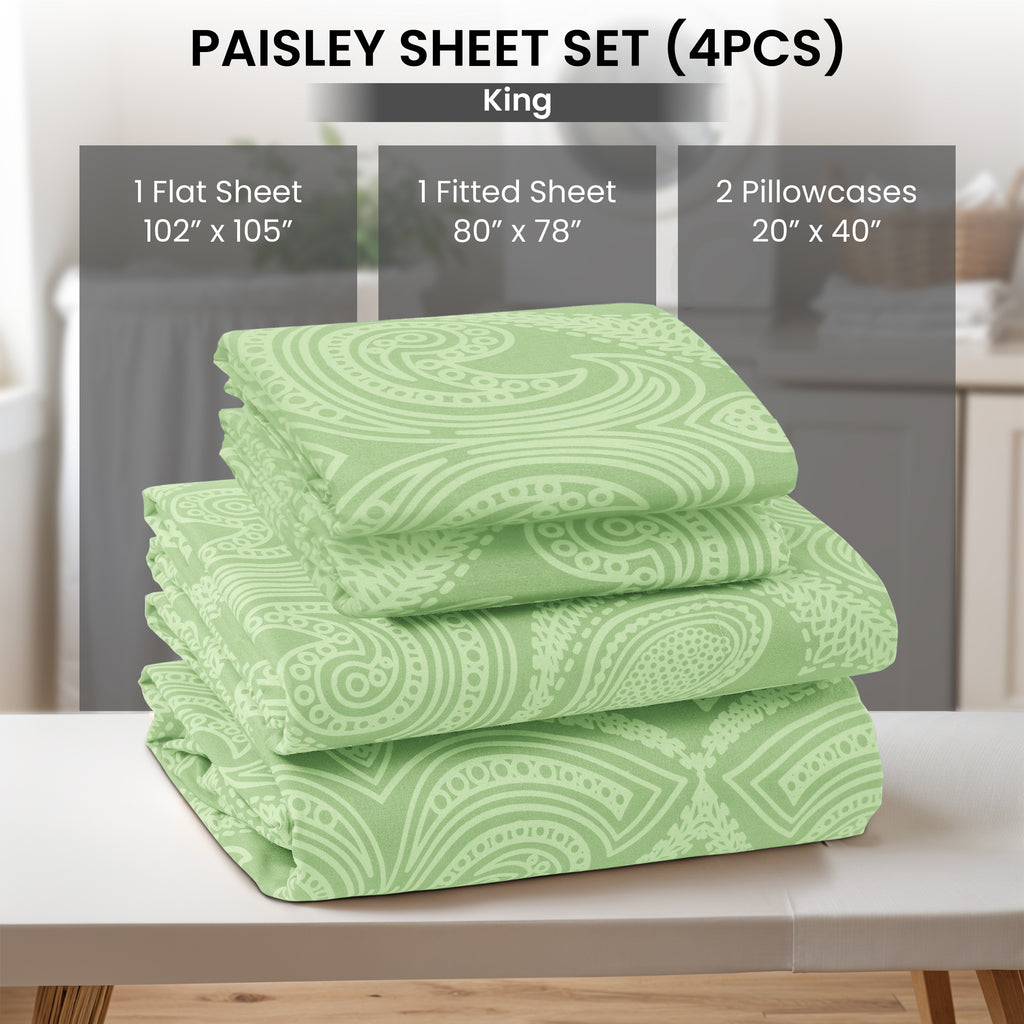 Paisley Bed Sheet Sets Queen King Twin Full Cal King – Soft Brushed Microfiber Deep Pocket Fitted Sheet & Pillowcases, Wrinkle Free