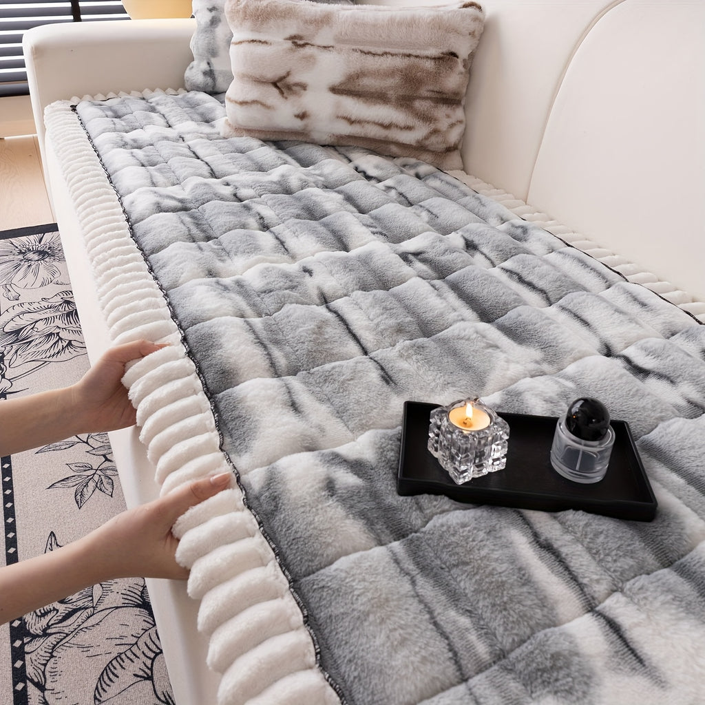 Plush Sofa Cover Super Soft Thickened Warm Anti-Slip Couch Cushion Mat – Furry Velvet Sofa Protector for Living Room Bedroom, Easy Care Durable Home Decor Furniture Cover