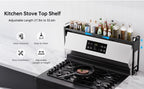 Stove Top Shelf Expandable Spice Rack – Adjustable Back of Stove & Over Sink Shelf for Kitchen Storage Organization, Black