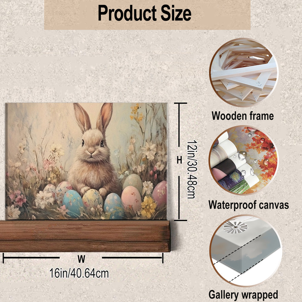 Easter Bunny Canvas Wall Art – Vintage Framed Oil Painting Print, Charming Bunny Rabbit Decor for Living Room Bedroom, Unique Easter Gift for Home