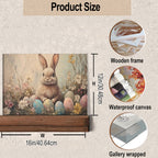 Easter Bunny Canvas Wall Art – Vintage Framed Oil Painting Print, Charming Bunny Rabbit Decor for Living Room Bedroom, Unique Easter Gift for Home