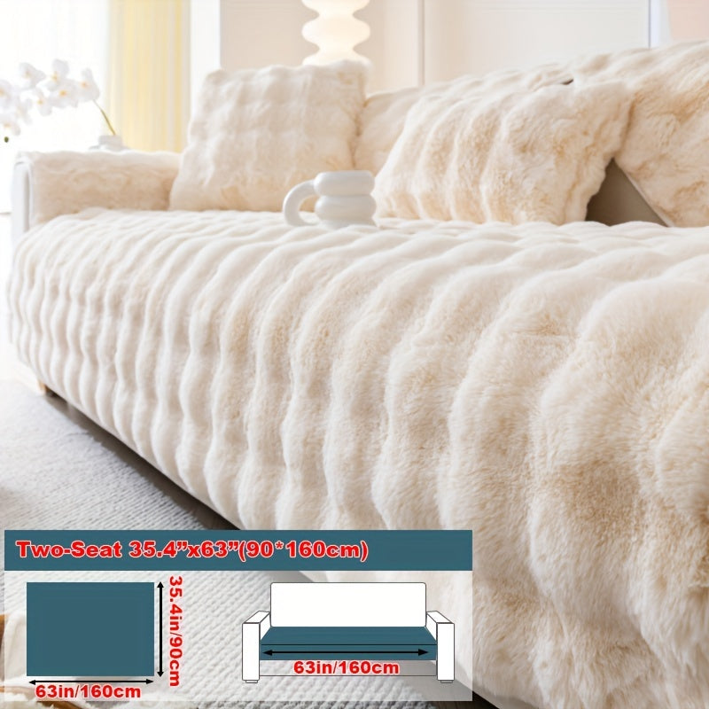 Faux Rabbit Fur Plush Sofa Cover Thick Milkskin Split Slipcover Cozy Winter Warmth Pet Friendly Machine Washable 1 2 3 4 Seater Living Room Bedroom Office